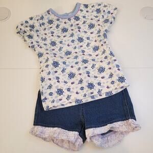 Vintage Looney Tunes Bugs Bunny Girls Outfit Set 4T Denim Shorts Top Y2K